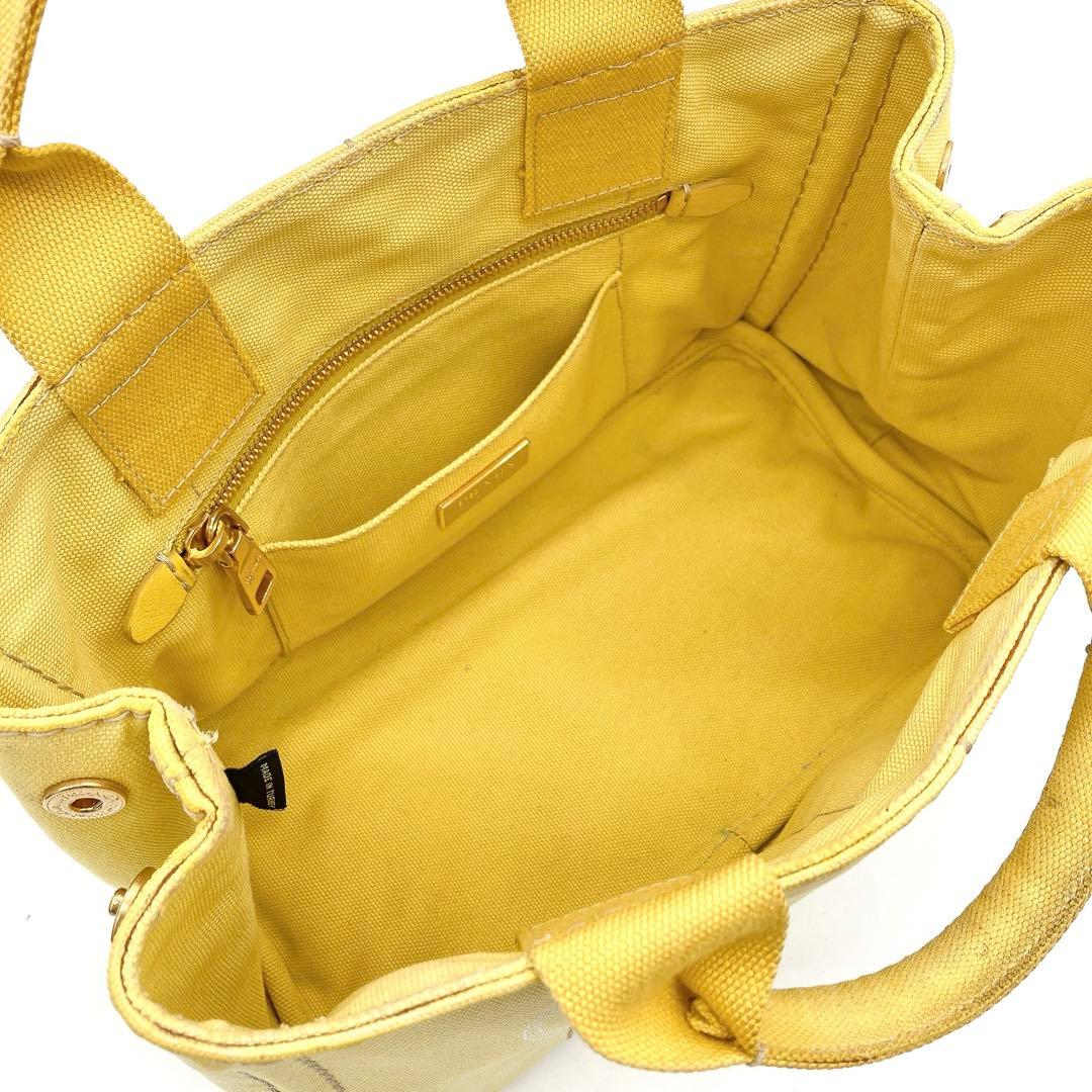 Prada Tote Bag Canapa Triangle Logo Plate Canvas Yellow