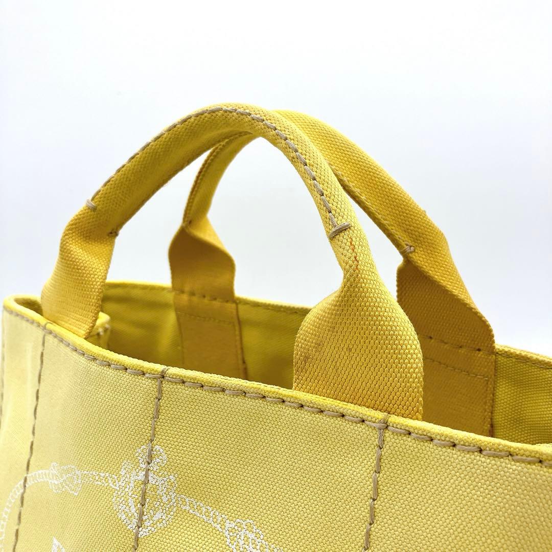 Prada Tote Bag Canapa Triangle Logo Plate Canvas Yellow