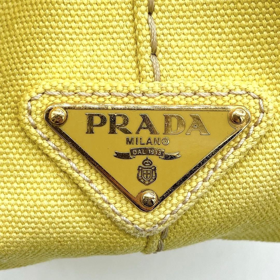 Prada Tote Bag Canapa Triangle Logo Plate Canvas Yellow