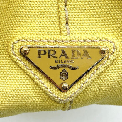Prada Tote Bag Canapa Triangle Logo Plate Canvas Yellow