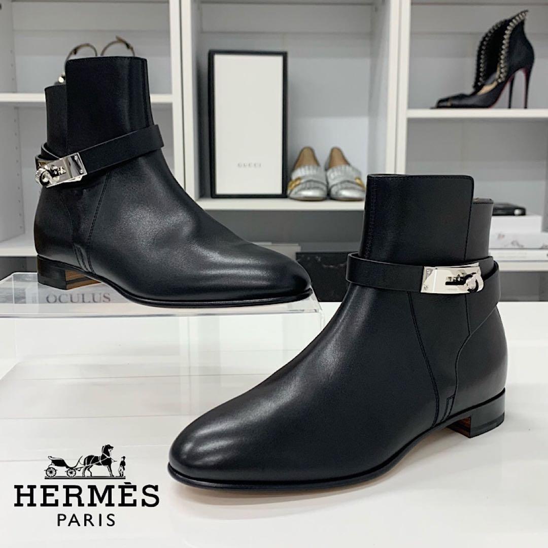Unused Hermes Neo Leather Kelly Hardware Short Boots Black
