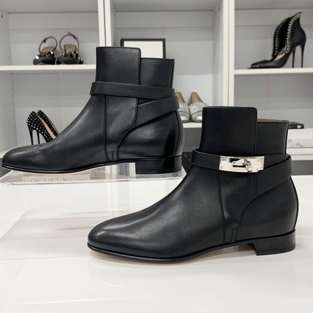 Unused Hermes Neo Leather Kelly Hardware Short Boots Black