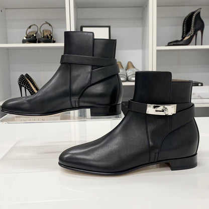 Unused Hermes Neo Leather Kelly Hardware Short Boots Black