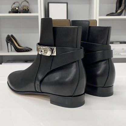Unused Hermes Neo Leather Kelly Hardware Short Boots Black
