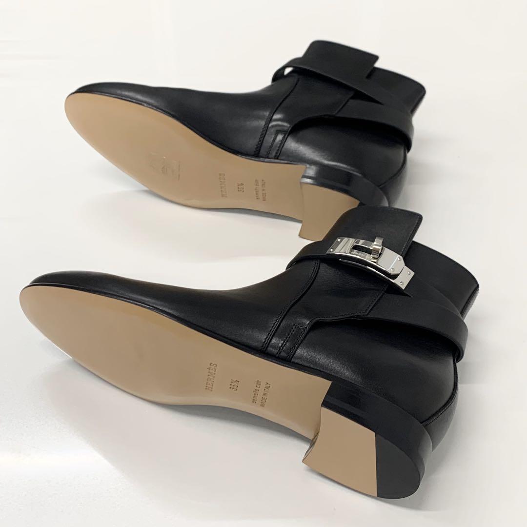 Unused Hermes Neo Leather Kelly Hardware Short Boots Black