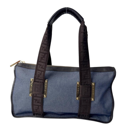 Fendi Zucca Denim Boston Bag Blue Brown