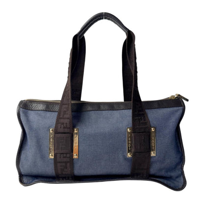Fendi Zucca Denim Boston Bag Blue Brown — view 3