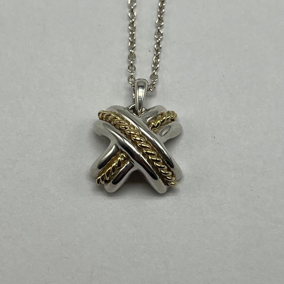 Tiffany & Co Signature Cross Necklace Silver YG — view 3