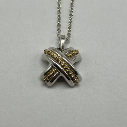 Tiffany & Co Signature Cross Necklace Silver YG — view 3