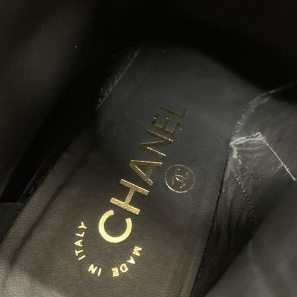 Chanel CC Logo Chain Leather Fabric Short Boots Black — view 8