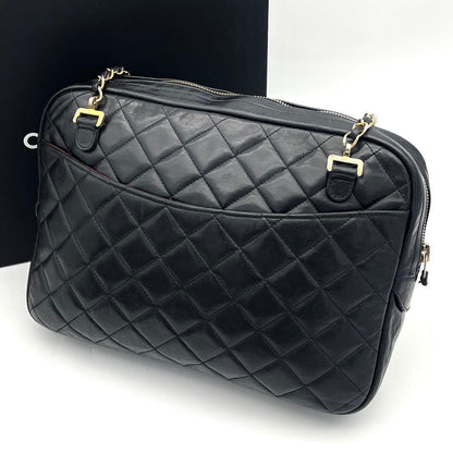 Chanel Chain Shoulder Bag Lambskin CC Logo Quilted Black — view 2