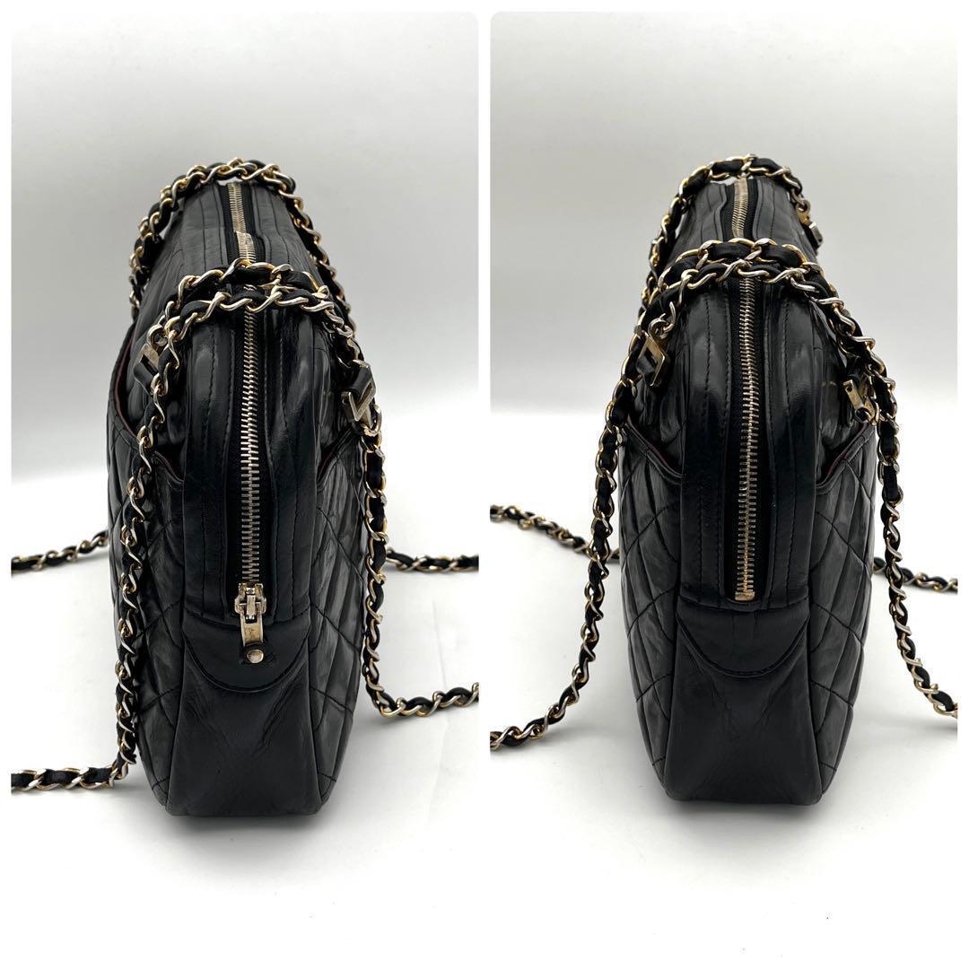 Chanel Chain Shoulder Bag Lambskin CC Logo Quilted Black — view 6