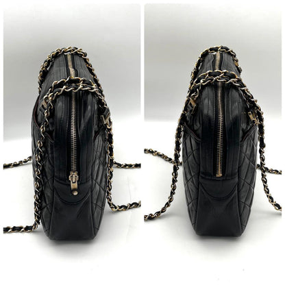 Chanel Chain Shoulder Bag Lambskin CC Logo Quilted Black — view 6