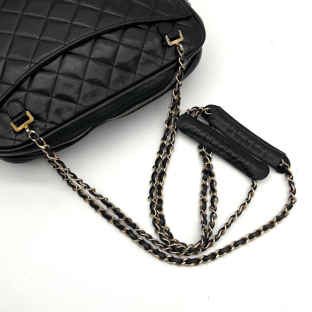 Chanel Chain Shoulder Bag Lambskin CC Logo Quilted Black — view 8