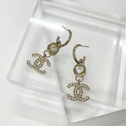 Chanel Earrings CC Logo Crystal Rhinestone Gold