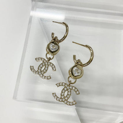 Chanel Earrings CC Logo Crystal Rhinestone Gold — view 2