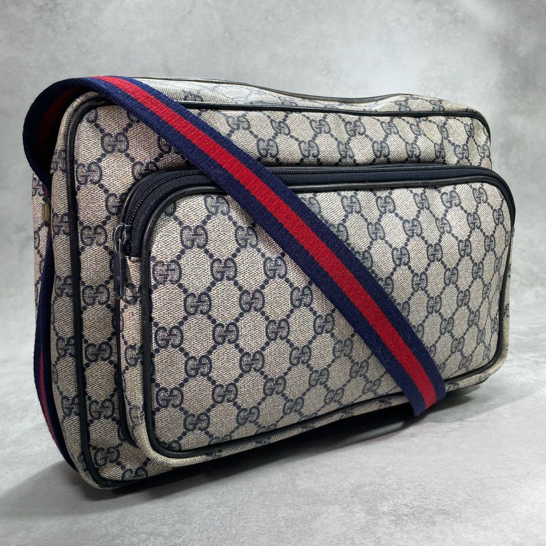 Gucci GG Sherry Line Shoulder Bag Navy Leather Logo