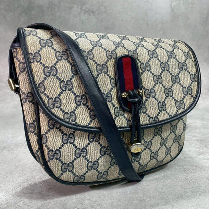 Gucci GG Sherry Line Shoulder Bag Navy Leather