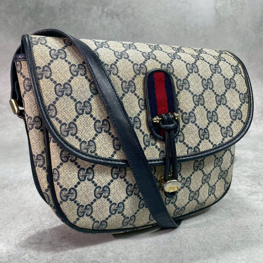 Gucci GG Sherry Line Shoulder Bag Navy Leather