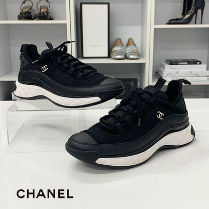 Chanel CC Logo Fabric Leather Suede Sneakers