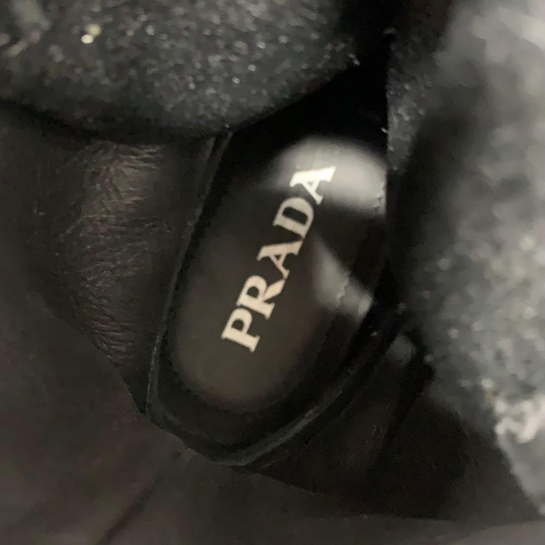 Prada Leather Fabric Logo Lace-up Short Boots Black