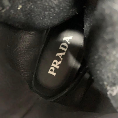 Prada Leather Fabric Logo Lace-up Short Boots Black