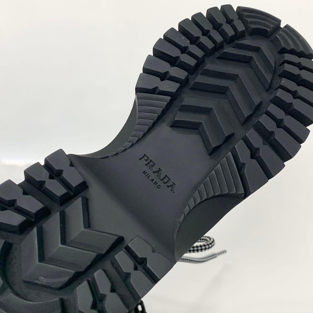 Prada Leather Fabric Logo Lace-up Short Boots Black