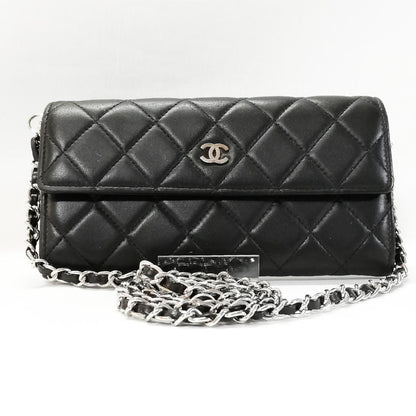 Chanel Lambskin Quilted Wallet Black Silver
