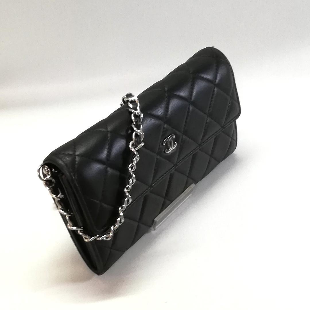Chanel Lambskin Quilted Wallet Black Silver — view 2