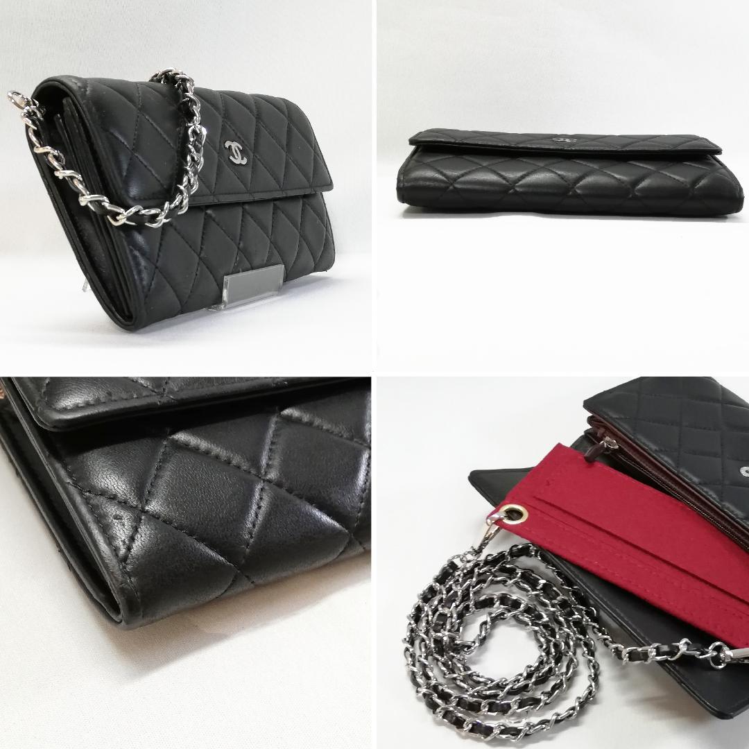 Chanel Lambskin Quilted Wallet Black Silver — view 3