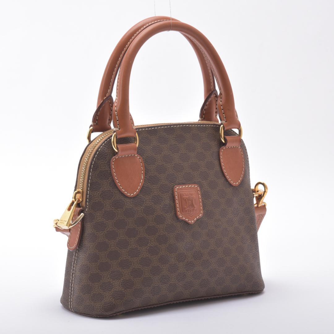 Celine Macadam Pattern 2-Way Handbag Leather Brown
