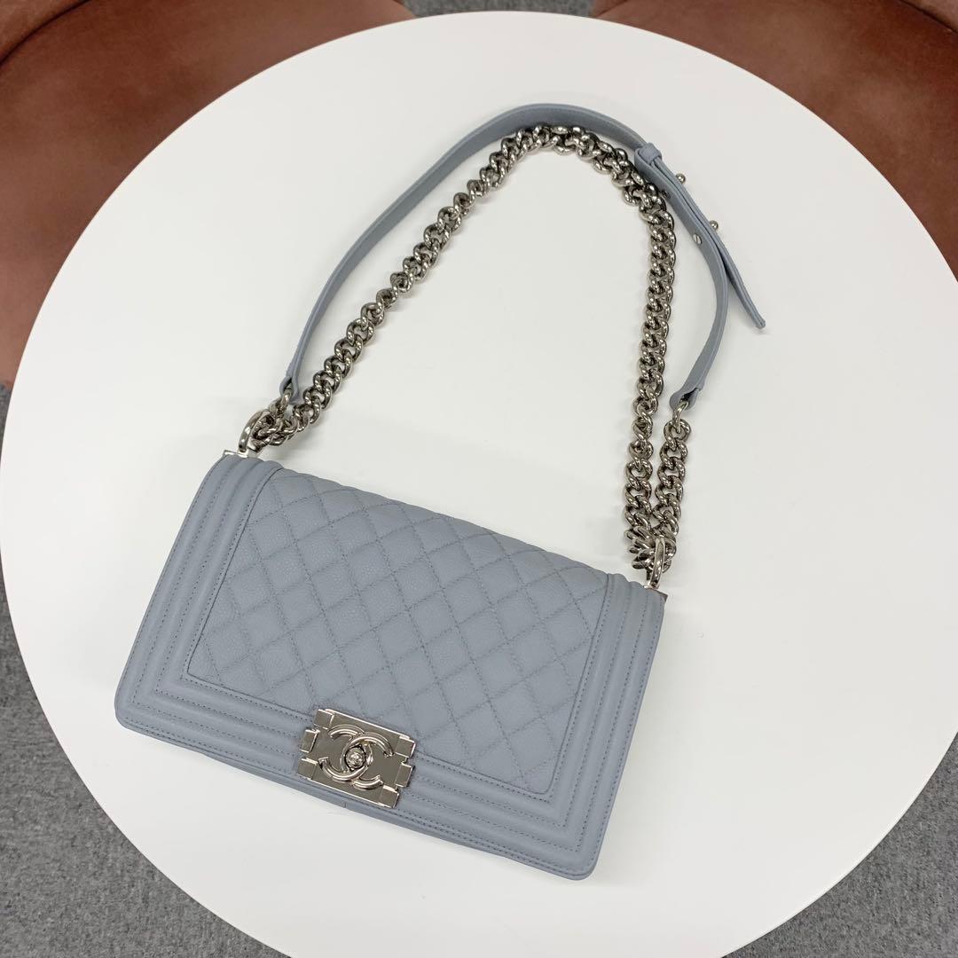 Chanel Boy 25 Quilted Caviar Leather Shoulder Bag — view 5