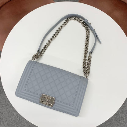 Chanel Boy 25 Quilted Caviar Leather Shoulder Bag — view 5