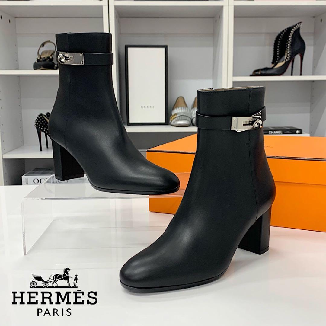 Hermes Saint Germain Kelly Leather Short Boots Black
