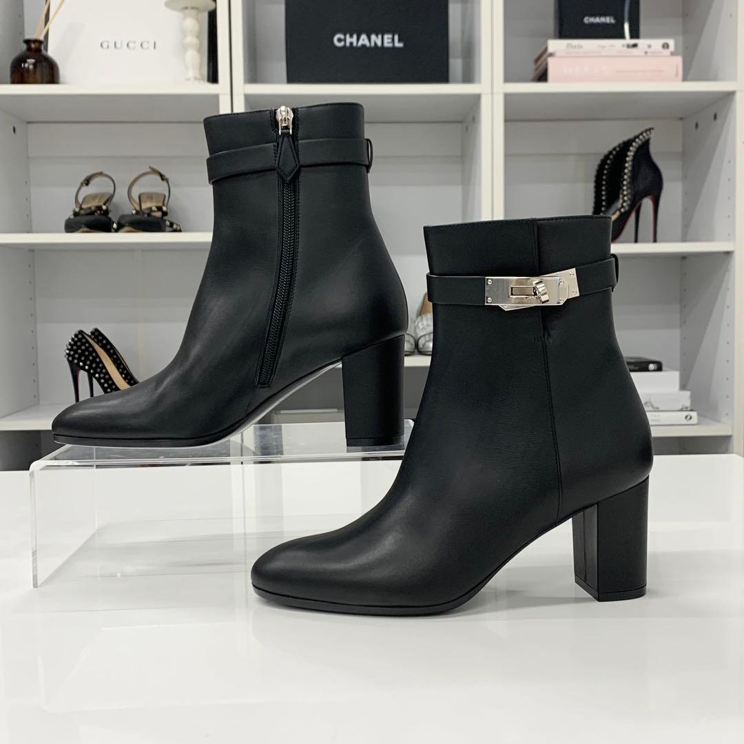 Hermes Saint Germain Kelly Leather Short Boots Black — view 2