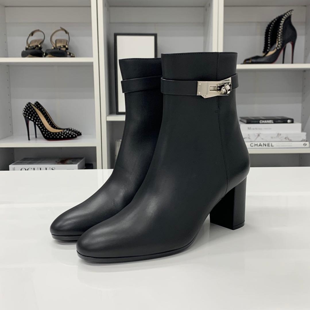 Hermes Saint Germain Kelly Leather Short Boots Black — view 3