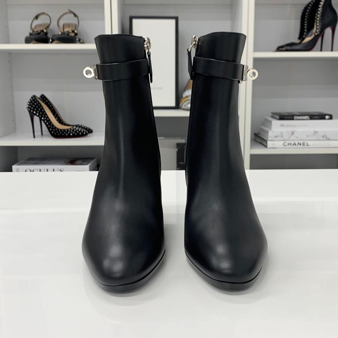 Hermes Saint Germain Kelly Leather Short Boots Black — view 4