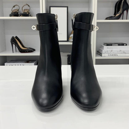 Hermes Saint Germain Kelly Leather Short Boots Black — view 4