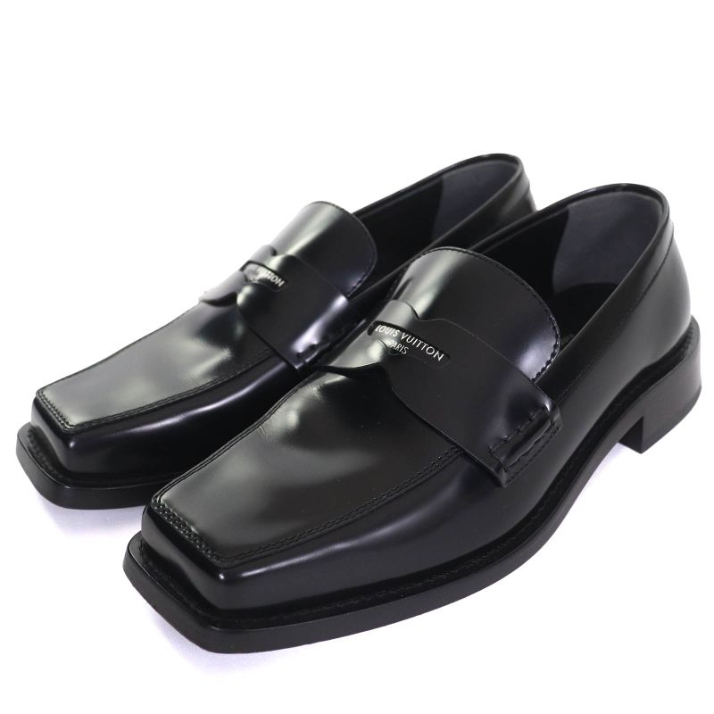 Louis Vuitton Connelly Line Square Toe Logo Leather Coin Loafer Black 35.5