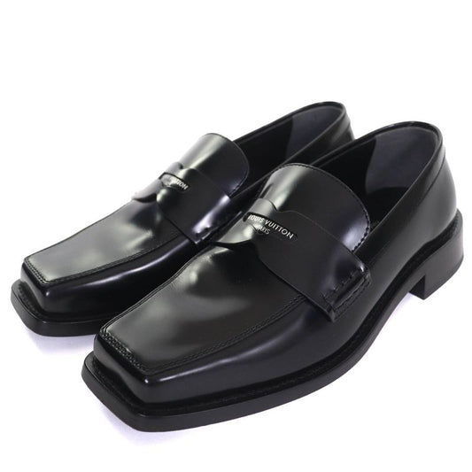 Louis Vuitton Connelly Line Square Toe Logo Leather Coin Loafer Black 35.5