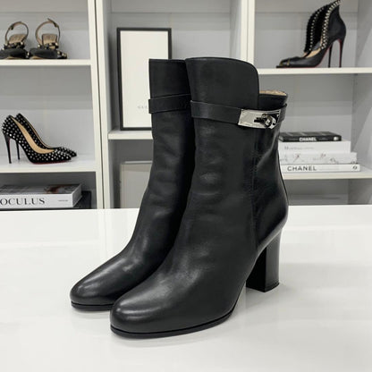 Hermes Jewels Kelly Leather Short Boots Black — view 3