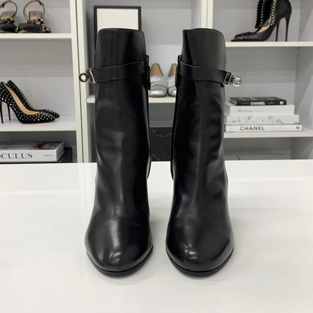 Hermes Jewels Kelly Leather Short Boots Black — view 4
