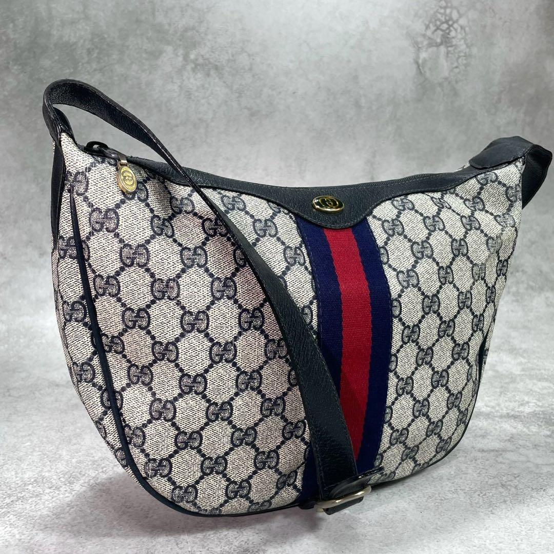 Gucci GG Sherry Line Shoulder Bag Navy Leather Logo