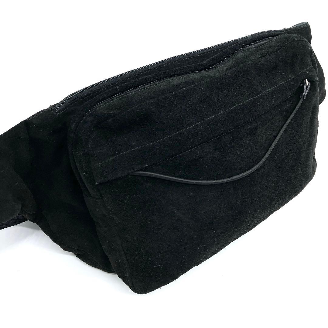 Prada Body Bag Logo Shape Pressed Suede Black