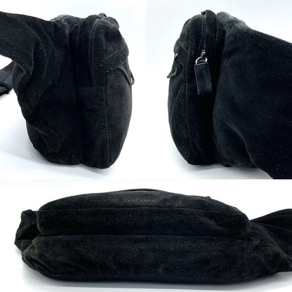 Prada Body Bag Logo Shape Pressed Suede Black