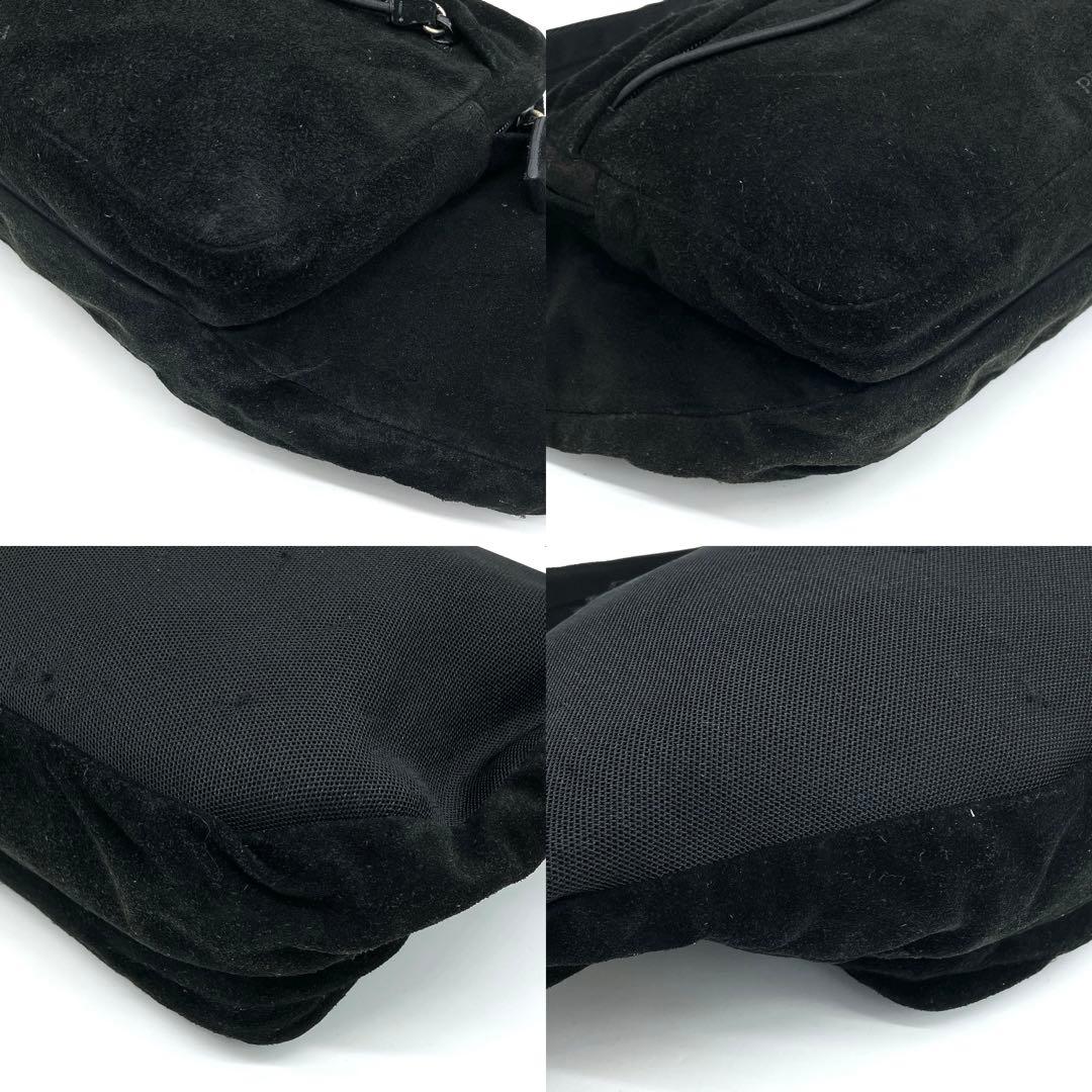 Prada Body Bag Logo Shape Pressed Suede Black
