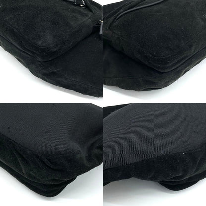 Prada Body Bag Logo Shape Pressed Suede Black