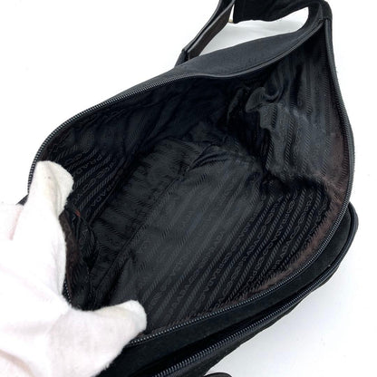 Prada Body Bag Logo Shape Pressed Suede Black