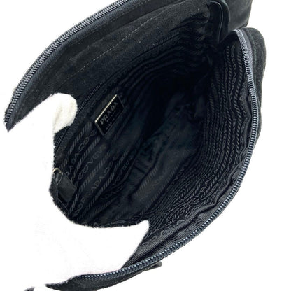 Prada Body Bag Logo Shape Pressed Suede Black