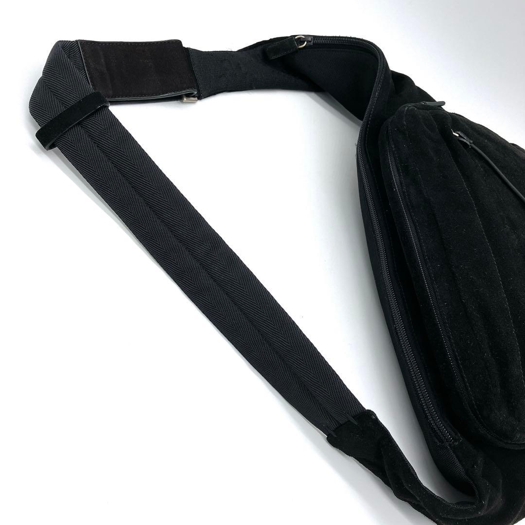 Prada Body Bag Logo Shape Pressed Suede Black